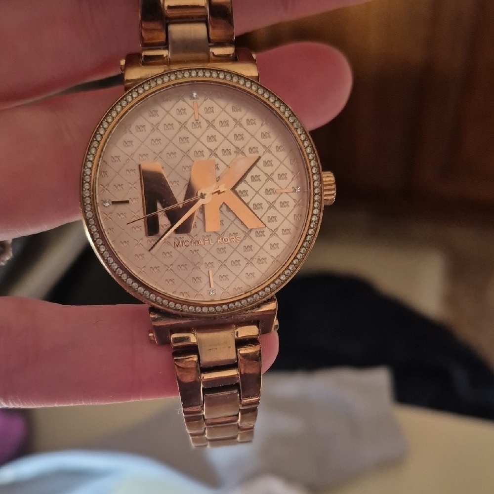 Michael Kors Rose Gold Watch with Crystal Bezel
